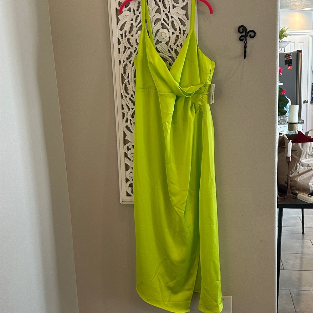 Lime Green Summer Maxi dress with slit.